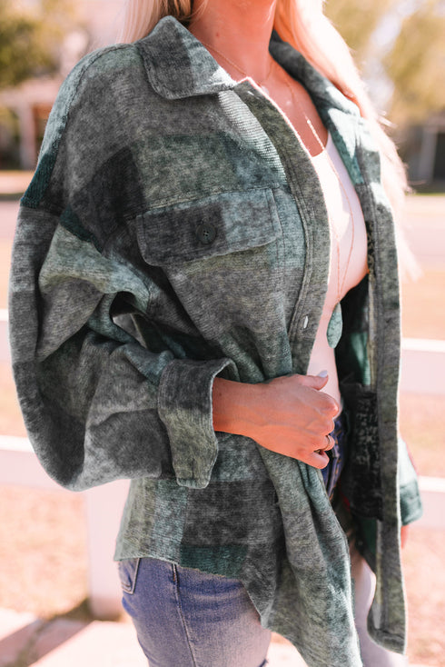 Oversized Brushed Plaid Pocketed Western Style Shacket