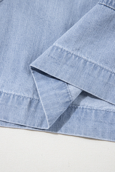 Pocketed Casual Drawstring High Waist Denim Shorts