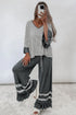 Striped V Neck Ruffle Sleeve Drawstring Pant Set