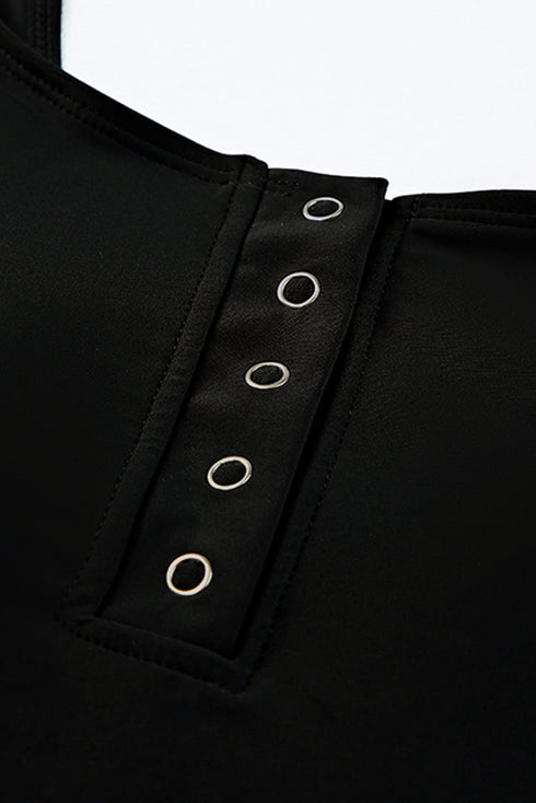 Snap Button Front Tank Style Swim Top