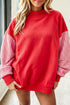 Plaid Sleeve Paneled Mock Neck Loose Tunic Sweatshirt