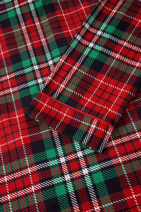 Plaid Leopard Print Patchwork Long Sleeve Shorts Sleepwear