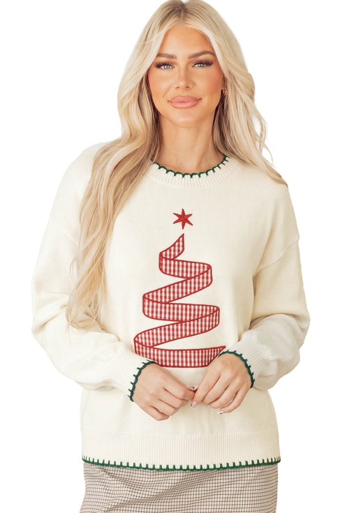 Viscose Polyester Blend Applique Stitched Tree Sweater