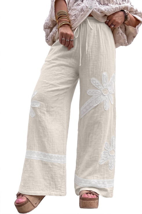 Floral Lace Patchwork Applique Wide Leg Pants