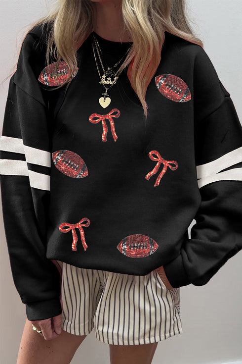 Light Catching Rhinestone Rugby Bow Graphic Sweatshirt