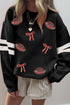 Light Catching Rhinestone Rugby Bow Graphic Sweatshirt