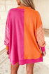 Polyester Cotton Blend Gingham Sleeve Crewneck Sweatshirt