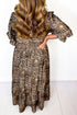 Leopard Print V Neck Gathered Waist A Line Maxi Dress