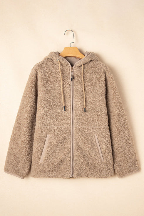 Exclusive Casual Fleece Zip Up Drawstring Hooded Pocketed Jacket