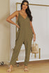 Exclusive Textured Ribbed Sleeveless V Neck Pocketed Jumpsuit