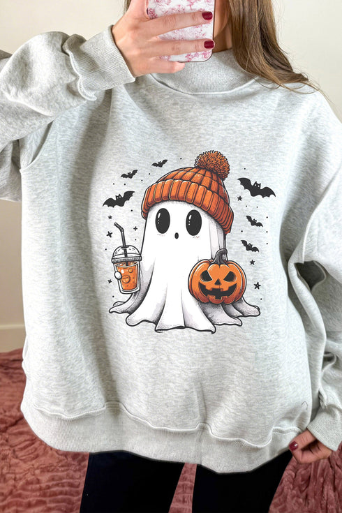 Sequin Pumpkin Face Mock Neck Tunic Sweatshirt