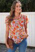 Floral Pleated Ruffle V Neck Short Sleeve Blouse
