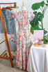 Floral Print V Neck Flutter Sleeve A Line Long Dress