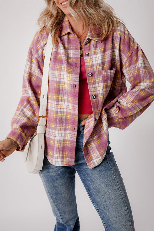 Casual Plaid Print Chest Pocket Long Sleeve Shacket