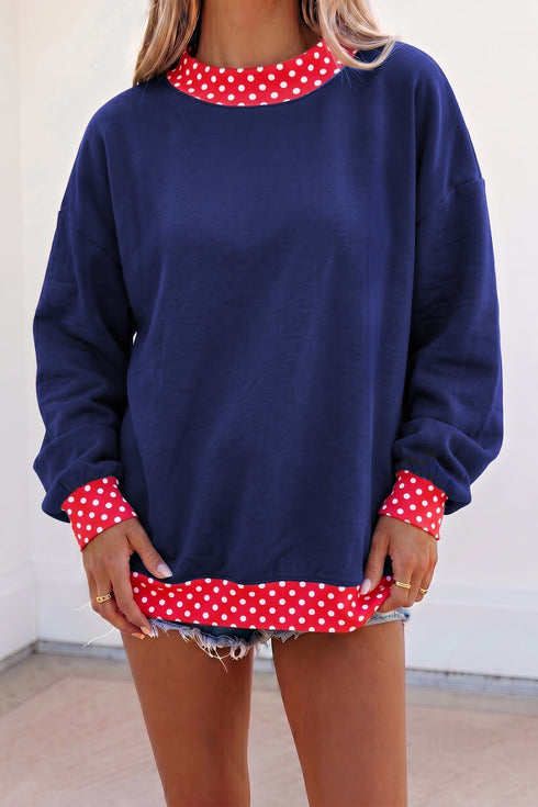 Mock Neck Plaid Pattern Trim Oversized Sweatshirt