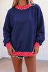 Mock Neck Plaid Pattern Trim Oversized Sweatshirt