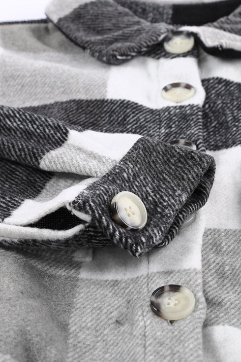 Paneled Pocketed Button Down Long Sleeve Plaid Shacket