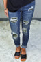 Camouflage Pattern Patch Destroyed Stretch Skinny Jeans