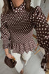 Southern Belle Polka Dot Ruffled Neck Shirred Hem Blouse