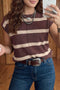 Striped Pattern Knit Western Short Sleeve Sweater