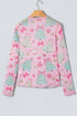 Abstract Print Stand Neck Slim Fit Long Sleeve Top