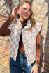 Plaid Print Quilted Button Zip Up Vest
