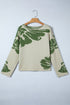 Abstract Botanical Print Boat Neck Knit Pullover Sweater