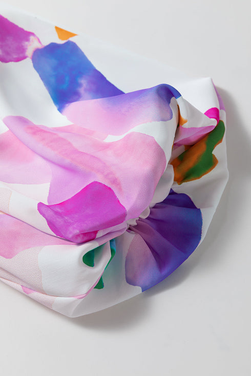 Abstract Brushstroke Square Neck Tiered Midi Dress