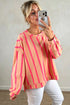 Stripe Print Dropped Shoulder Round Neck Sweatshirt
