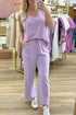 Casual Mineral Wash Drawstring Wide Leg Pant Set
