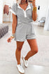 Preppy Striped Half Button Top And Short Set