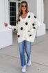 Polka Dot Button Front Oversized V Neck Cardigan