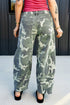 Camo Print Button Fly Straight Leg Ankle Length Jeans