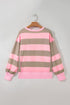 Striped Patch Pocket Split Hem Oversized Long Sleeve Sweatshirt