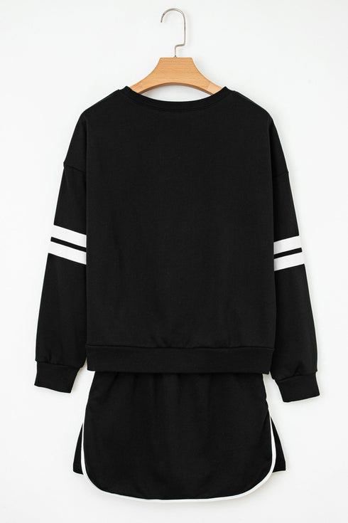 Rhinestone Pumpkin Graphic Varsity Striped Long Sleeve Top Drawstring Mini Skort Two Piece Set