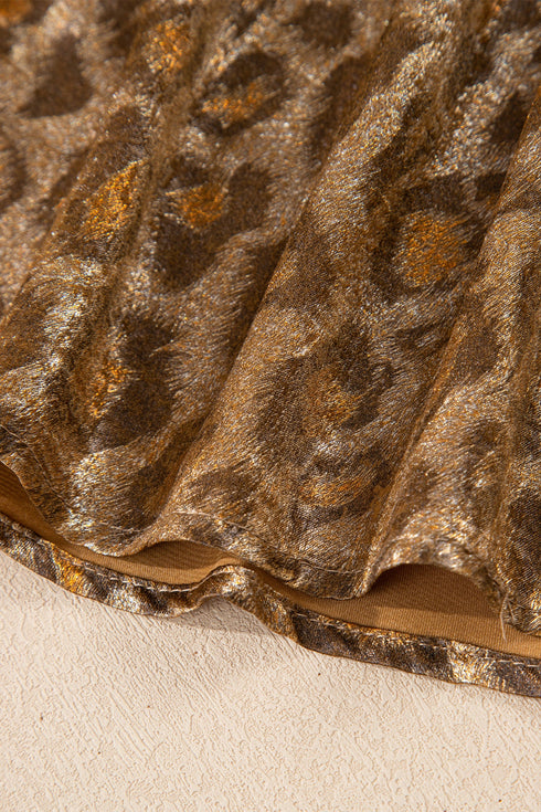 Metallic Leopard Print Dolman Sleeve Button Down Shirt