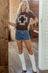Polyester Western Print Short Sleeve Knit Sweater