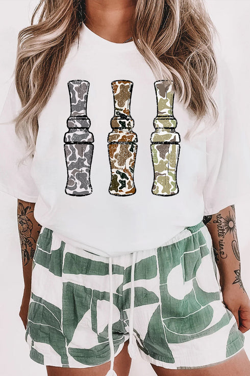 Camo Pattern Graphic Round Neck Statement Tee
