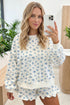 Floral Long Sleeve Elastic Waist Ruffle Hem Short Set