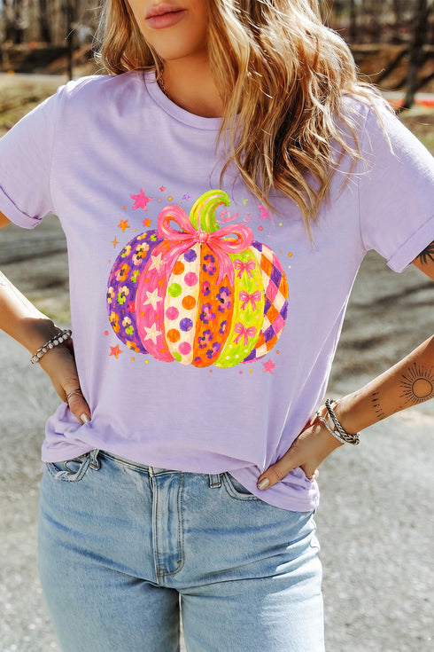 Polyester Cotton Playful Pumpkin Printed Graphic Tee
