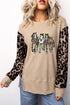 Sequined Western Horse Graphic Leopard Sleeve Patchwork Waffle Knit Tee