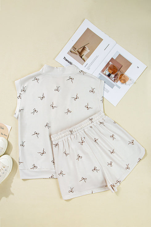Bow Print Half Zip Tank Matching Short Sets