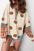 Sequined Pumpkin Face Patched Henley Waffle Tee