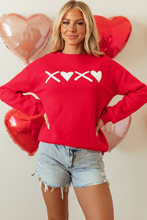 Heart Graphic Crew Neck Pullover Long Sleeve Sweatshirt