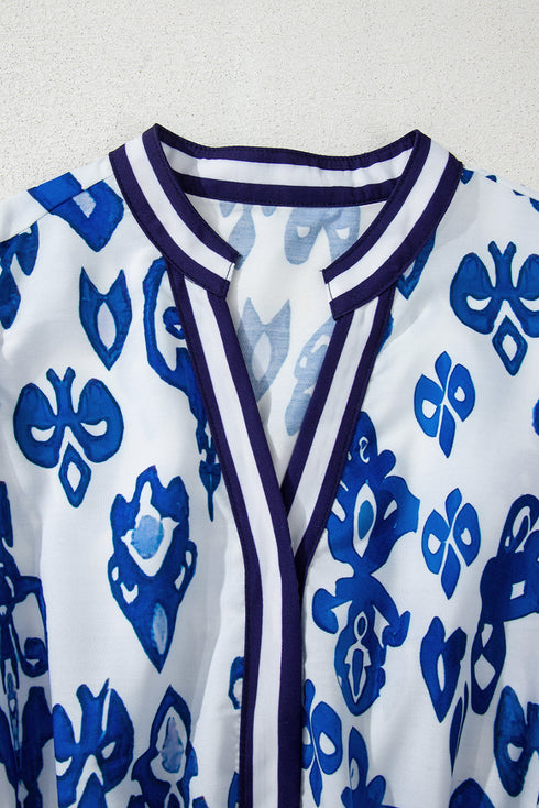 Floral Puff Short Sleeve V Neck High Waist Maxi Dress