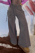 Cotton Elastic Waist Drawstring Tie Cargo Pants