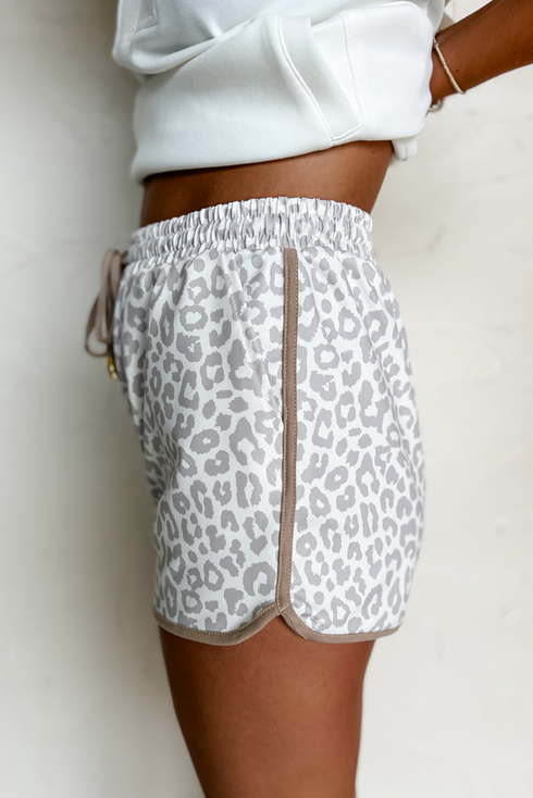 All Over Leopard Print Lace Up Accent Trim Shorts