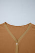 V Neck Glitter Trim Patchwork Button Front Blouse