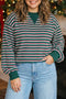 Striped Waffle Knit Round Neck Long Sleeve Sweatshirt