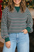 Striped Waffle Knit Round Neck Long Sleeve Sweatshirt